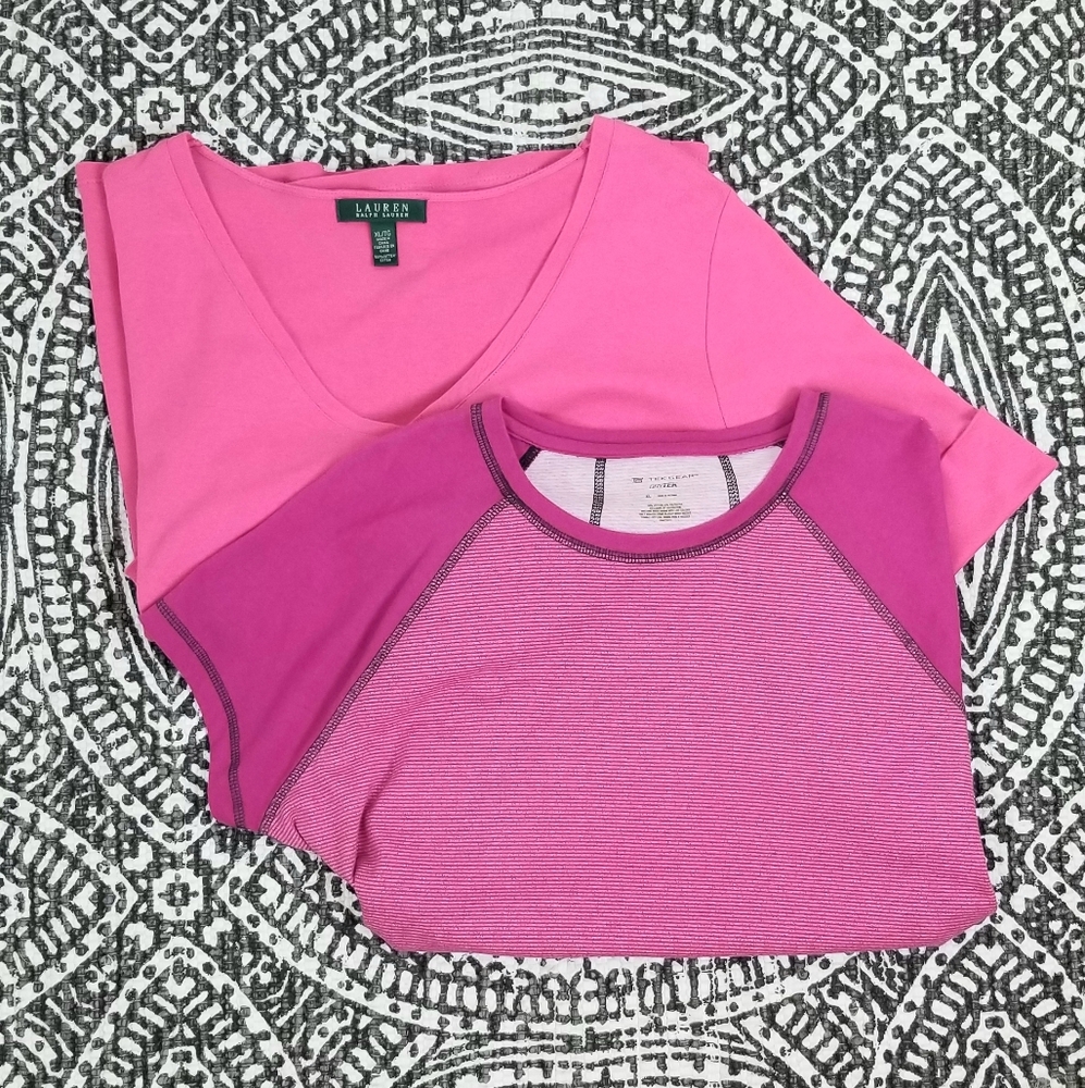 Set of 2 Fuchsia Short Sleeve Tops T-shirts XL